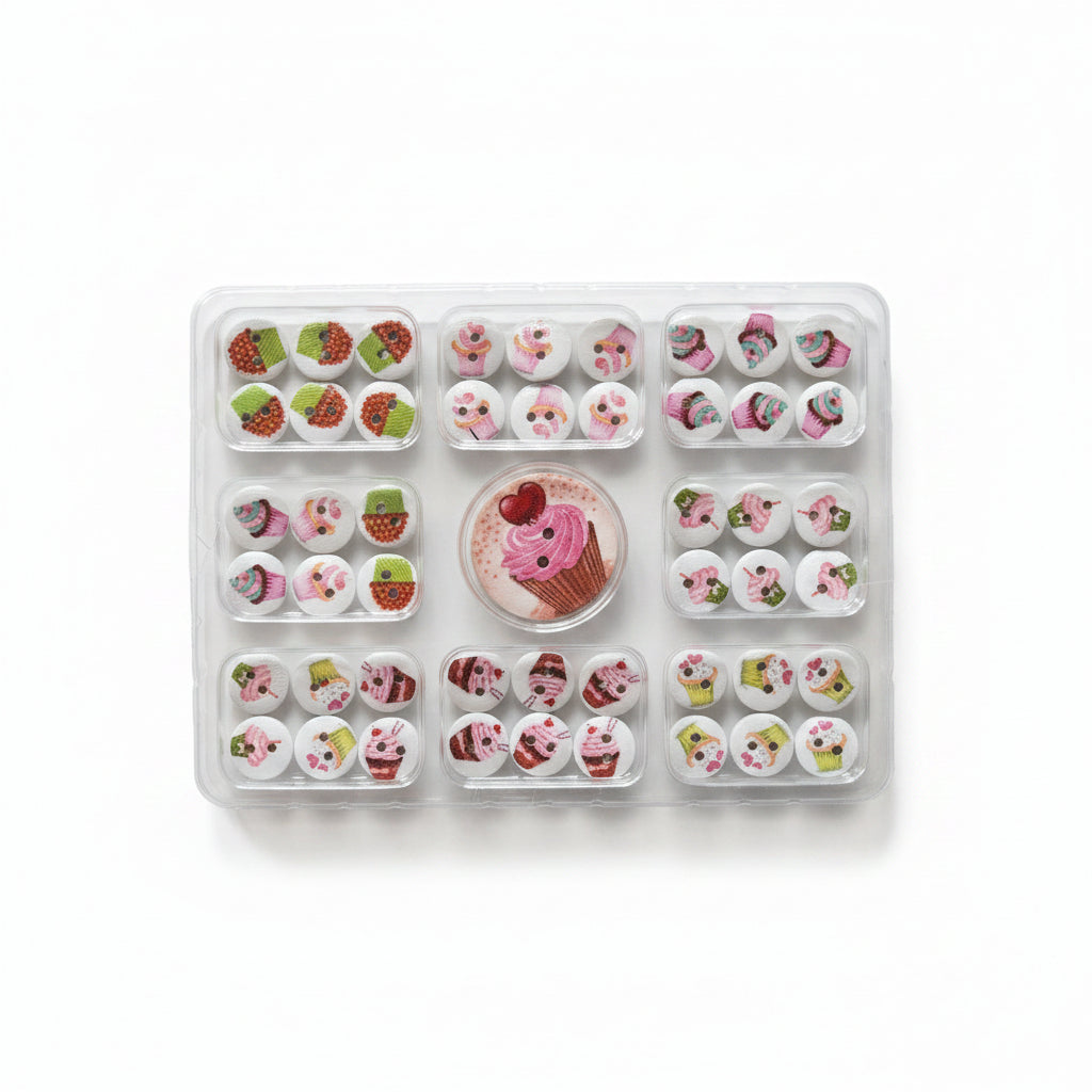 50 boutons bois colorés